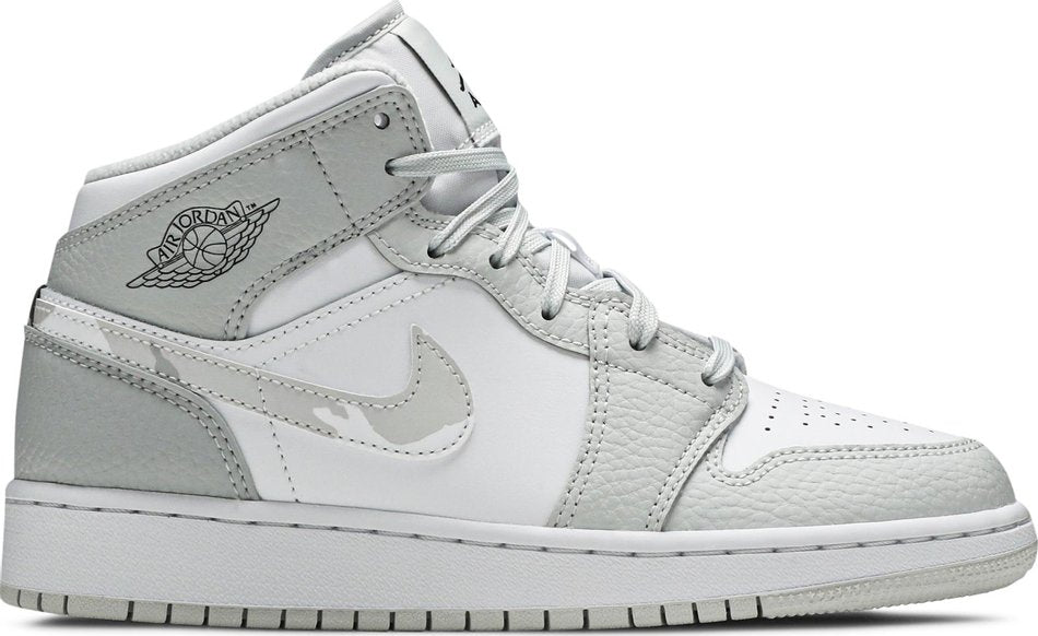 Air Jordan 1 Mid SE GS 'Swoosh Logo-Grey Camo' DD3235-100